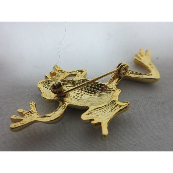 Vintage Leaping Frog Blue & Green Enamel Brooch Pin Gold Tone - Picture 4 of 5